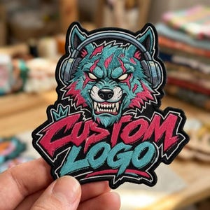 Custom Embroidered Wolf Patch, Gamer Biker Logo, Iron-On Applique (3-10 Inch)