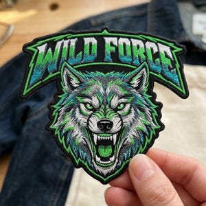 Wild Force Wolf Embroidered Patch, Snarling Predator Emblem for Jackets, Hats, Vests