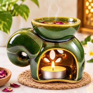 Calentador de aceites esenciales de cerámica verde, portavelas para velas pequeñas, difusor de spa.