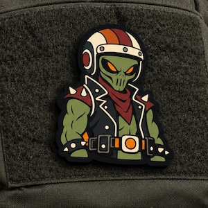 PVC-patch met alien-motorrijder-thema - Tactische sci-fi motorrijder 3D rubberen patch met klittenbandsluiting voor rugzakken, vesten en jassen