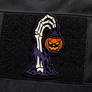 Toppa in PVC a forma di zucca con scheletro spettrale - Toppa tattica di Halloween con chiusura a strappo per zaino, gilet, giacca