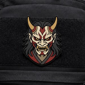 Japanese Oni Mask PVC Patch – Tactical Samurai Demon Rubber Hook & Loop Backing
