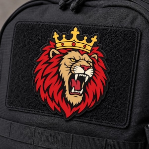 Parche de PVC con león rugiente, parche táctico de moral con corona, emblema 3D de goma con cierre de velcro para mochilas, gorras de operador, chaquetas y equipo EDC de airsoft.