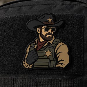Tactical Cowboy Sheriff PVC Patch - Hook and Loop Morale Badge for Backpacks, Hats & Vests