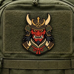 Japanese Samurai Oni Mask PVC Patch – Tactical Warrior Hook and Loop Badge