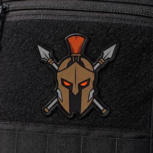 Spartan Helmet PVC Morale Patch – Crossed Spears Tactical Emblem (Hook & Loop)