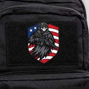 Parche táctico de PVC para francotirador Reaper, parche moral con calavera y bandera estadounidense en 3D, con cierre de velcro para mochila.