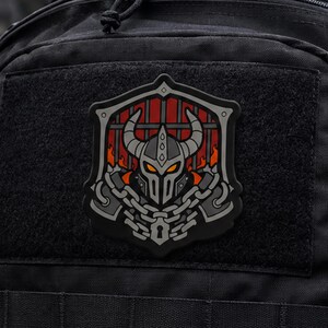 Tactical Horned Knight PVC Patch – Dark Fantasy Warrior Shield Emblem (Hook and Loop)