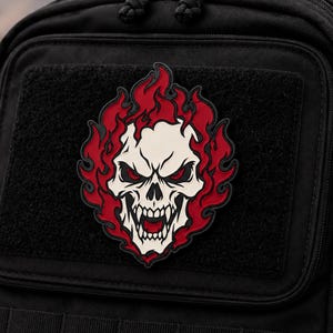 3D PVC Flaming Skull Morale Patch, Tactical Gear Accessory (Hook & Loop)