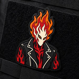 PVC-patch met vlammende schedel voor motorrijders - Tactische rubberen patch met klittenbandsluiting - Inferno Demon motorbadge voor rugzakken en uitrusting
