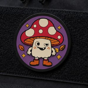 Parche de PVC con diseño divertido de seta – Emblema táctico de seta de dibujos animados (cierre de velcro)