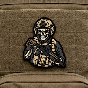 Tactical Skull PVC Morale Patch: Operator with Rifle, Hook and Loop Backing