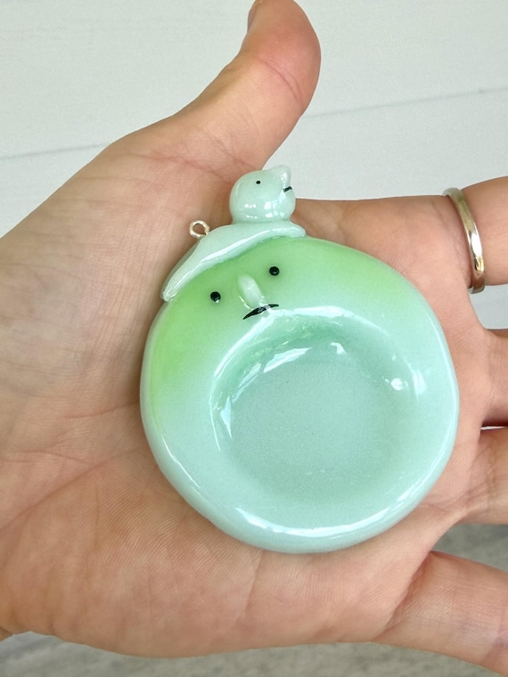 Handmade Smiski Polymer Clay Worry Stone, Green Fidget Buddy, Desk Companion