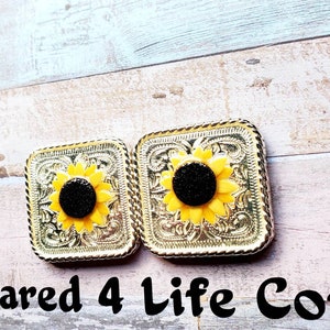 Sunflower conchos, sunflower tack, sunflower concho set, floral concho tack, bling conchos, custom concho, saddle conchos, screwback concho