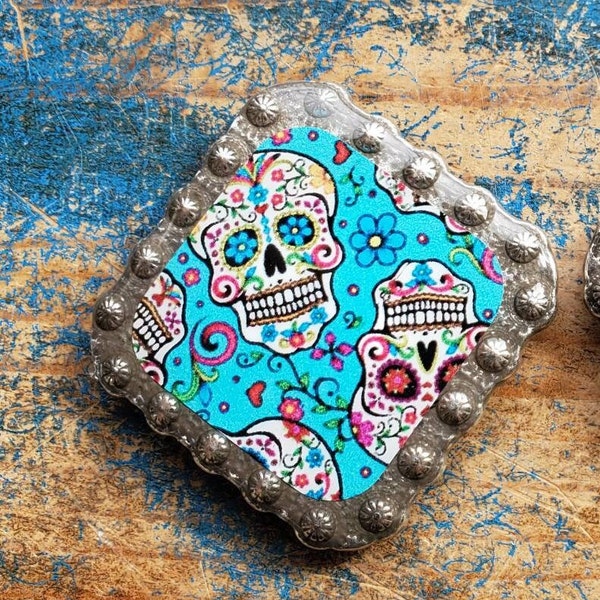 Sugar skull tack, sugar skull concho, skull tack, custom concho, bling concho, unique concho set, barrel racer gifts, rodeo tack