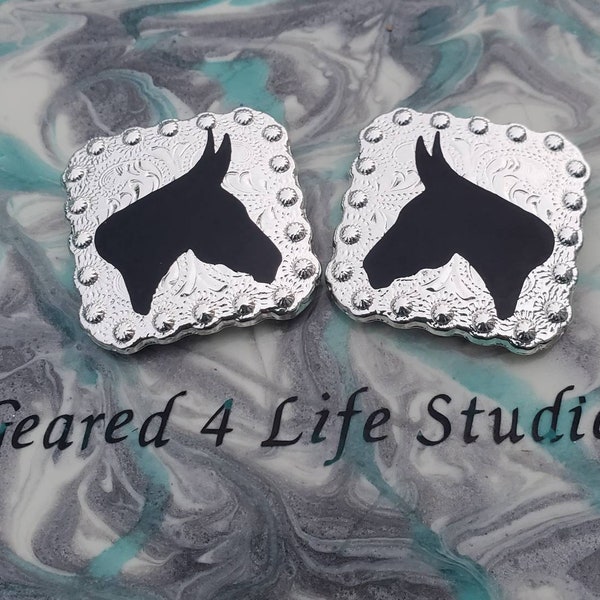 Mule custom tack conchos, Mule lovers gift, scarf slides, saddle conchos, custom horse tack