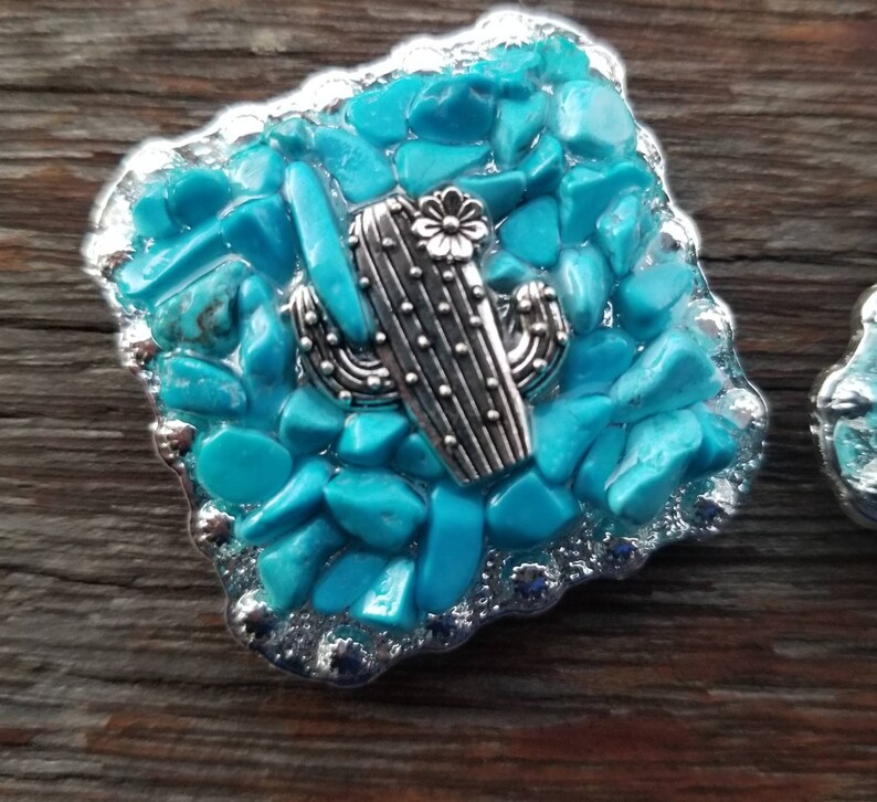 southwestern concho Faux Turquoise inlay Cactus concho tack leather working leather embellishment dyi belt horse equipment