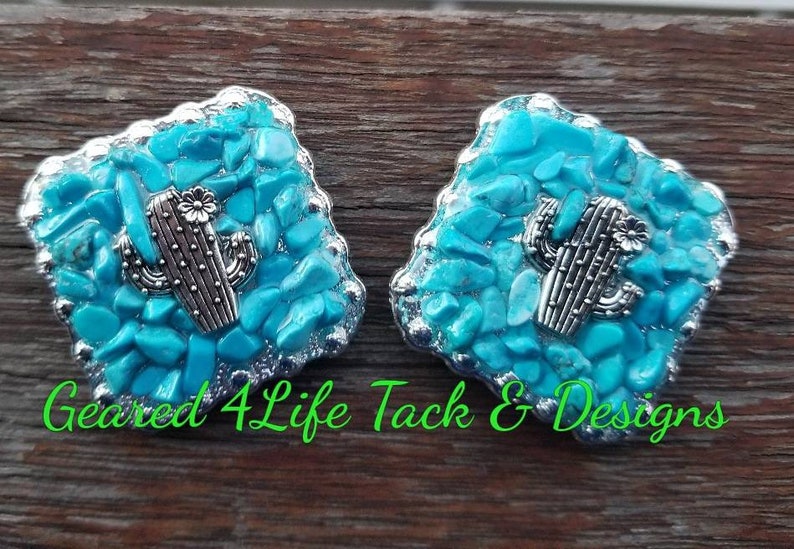 southwestern concho Faux Turquoise inlay Cactus concho tack leather working leather embellishment dyi belt horse equipment