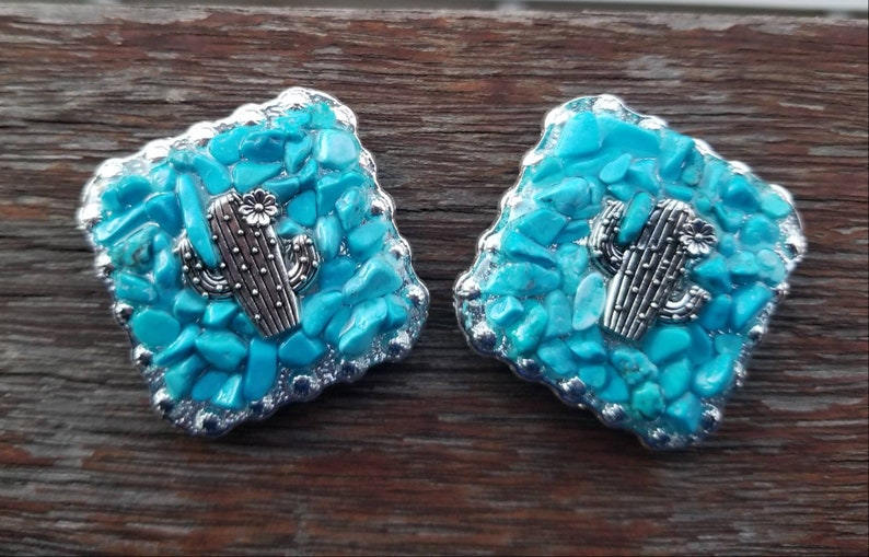 southwestern concho Faux Turquoise inlay Cactus concho tack leather working leather embellishment dyi belt horse equipment