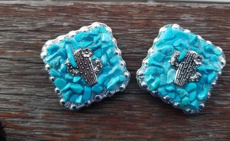 southwestern concho Faux Turquoise inlay Cactus concho tack leather working leather embellishment dyi belt horse equipment