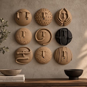 Conjunto de 9 esculturas abstractas de rostros para pared, 15 cm, arte impreso en 3D, decoración minimalista moderna.