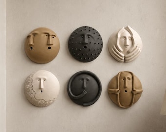 6-delige abstracte gezichtswandsculptuurset, getextureerde moderne minimalistische decoratie