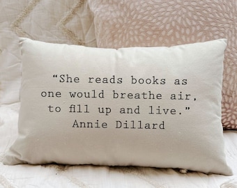 Custom Book Quote Pillow Cover with optional Insert, Book lover pillow, gift for book reader