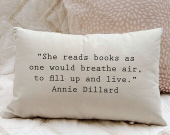 Custom Book Quote Pillow Cover with optional Insert, Book lover pillow, gift for book reader