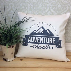 Adventure Awaits Pillow Cover, Throw Pillow Gift for outdoor enthusiast, PNW Home Decor, Custom Color Pillow, Mountain Pillow