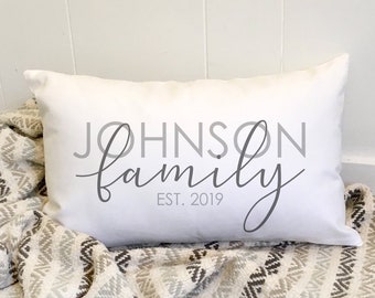 Custom Family Name with Est Date Pillow Plus Insert, Personalized Cotton Oblong lumbar Pillow