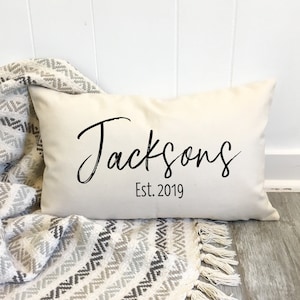 Custom Family Name Pillow with Est Date, Personalized Cotton Oblong lumbar Pillow