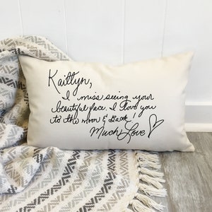 Handwriting Pillow, Custom personalized Lumbar Pillow Cover with insert, Keepsake pillow, Handwritten Memory image 1