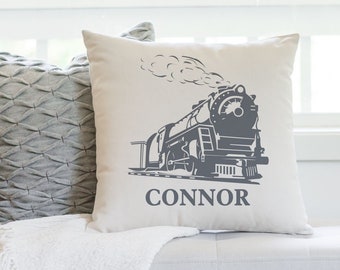 Personalized Train Pillow Cover, Railroad Nursery Decor