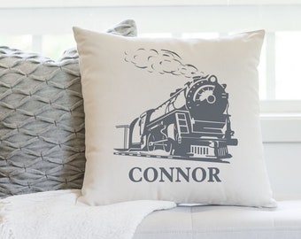 Personalized Train Pillow Cover, Locomotive Pillow, Railroad Decor, Custom Train Pillow with Name, Industrial Decor