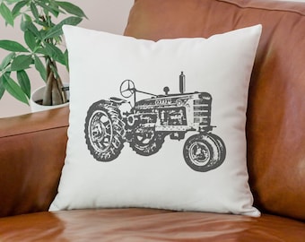 Vintage Farmall Tractor Pillow with Custom Color / Cotton Canvas Pillow Cover with Optional Insert
