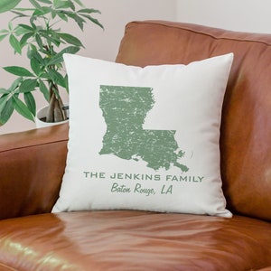 Custom Louisiana Distressed State Pillow Cover Personalized with Family Name & Hometown