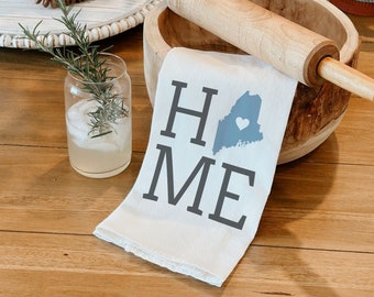 Maine State Flour Sack Towel, Maine State Tea Towel, Flour Sack Tea Towel, Housewarming Gift, Wedding Gift, Kitchen Decor, Birthday Gift