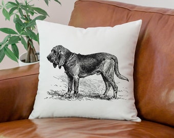 Vintage Bloodhound Pillow Cover, 19th Century Illustration of Bloodhound Cushion, Bloodhound Art, Dog Lover Gift