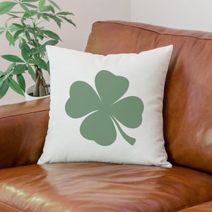 Saint Patrick's Day Four Leaf Clover Pillow, Luck of the Irish Pillow Cover, Good Luck Gift, Clover Square Pillow image 1