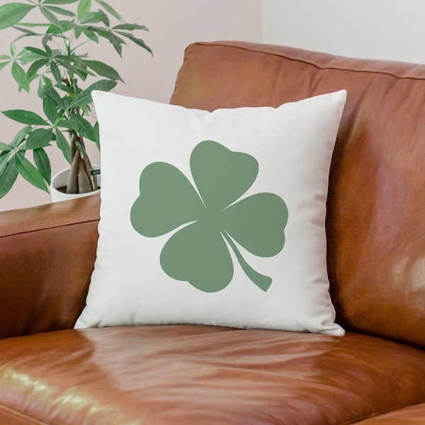 Saint Patrick's Day Four Leaf Clover Pillow, Luck of the Irish Pillow Cover, Good Luck Gift, Clover Square Pillow