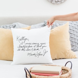 Handwriting Pillow, Custom personalized Square Pillow Cover with insert, Keepsake pillow, Handwritten pillow