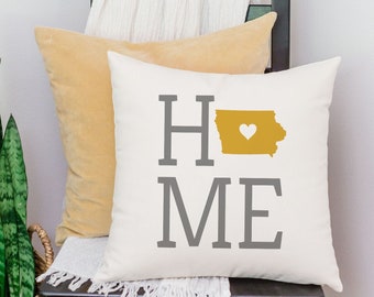 Custom Home State Cotton Pillow Cover with Optional Insert / Iowa