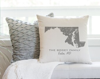 Custom Maryland Distressed State Pillow Cover Personalized with Family Name & Hometown