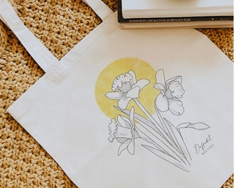 Daffodil Tote Bag / Farmers Market Bag / Cotton Canvas Tote Bag / Floral Narcissus Book Bag