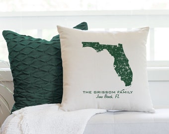 Custom Florida Distressed State Pillow Cover Personalized with Family Name & Hometown