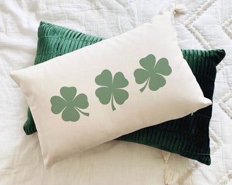 Four Leaf Clover Lumbar Pillow, Luck of the Irish Oblong Pillow, Three Green Clovers Saint Patrick's Day Home Decor, Good Luck Gift