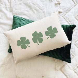 Four Leaf Clover Lumbar Pillow, Luck of the Irish Oblong Pillow, Three Green Clovers Saint Patrick's Day Home Decor, Good Luck Gift