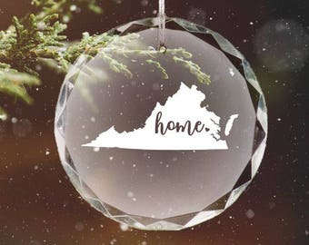 Virginia Home Ornament, Laser Engraved Glass Christmas Ornament, Keepsake Ornament, Virginia Housewarming Gift, Realtor Closing Gift