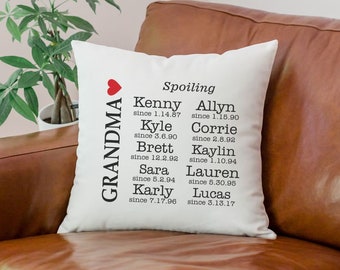 Personalized Grandma Pillow Cover with optional insert, Grand kids Pillow, Spoiled by Grandma Pillow, Personalized Grandparent Pillow