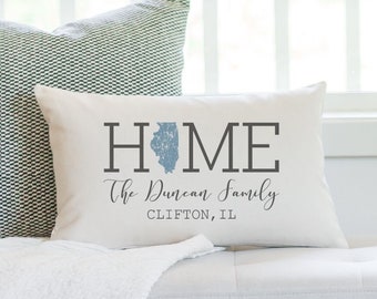 Custom Family Pillow Illinois Home State Pillow, Oblong lumbar Personalized Family State Pillow
